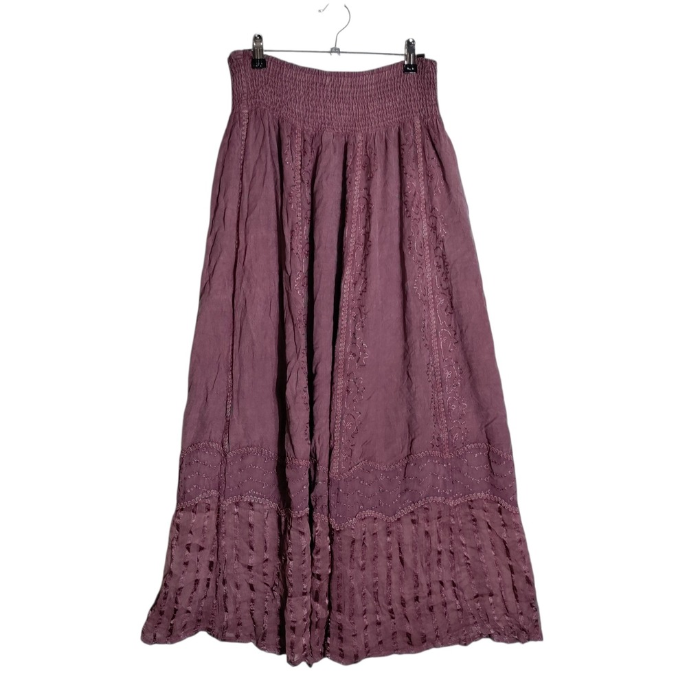 Cute Options Plum Purple Embroidered Smocked Waist Rayon Skirt Womens Medium